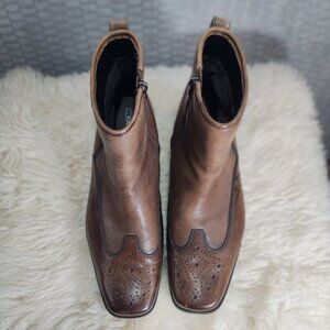 Rockport Brown Leather Chelsea Boots–Wing Tip Brogues-Zip Up-Square Toe-10.5